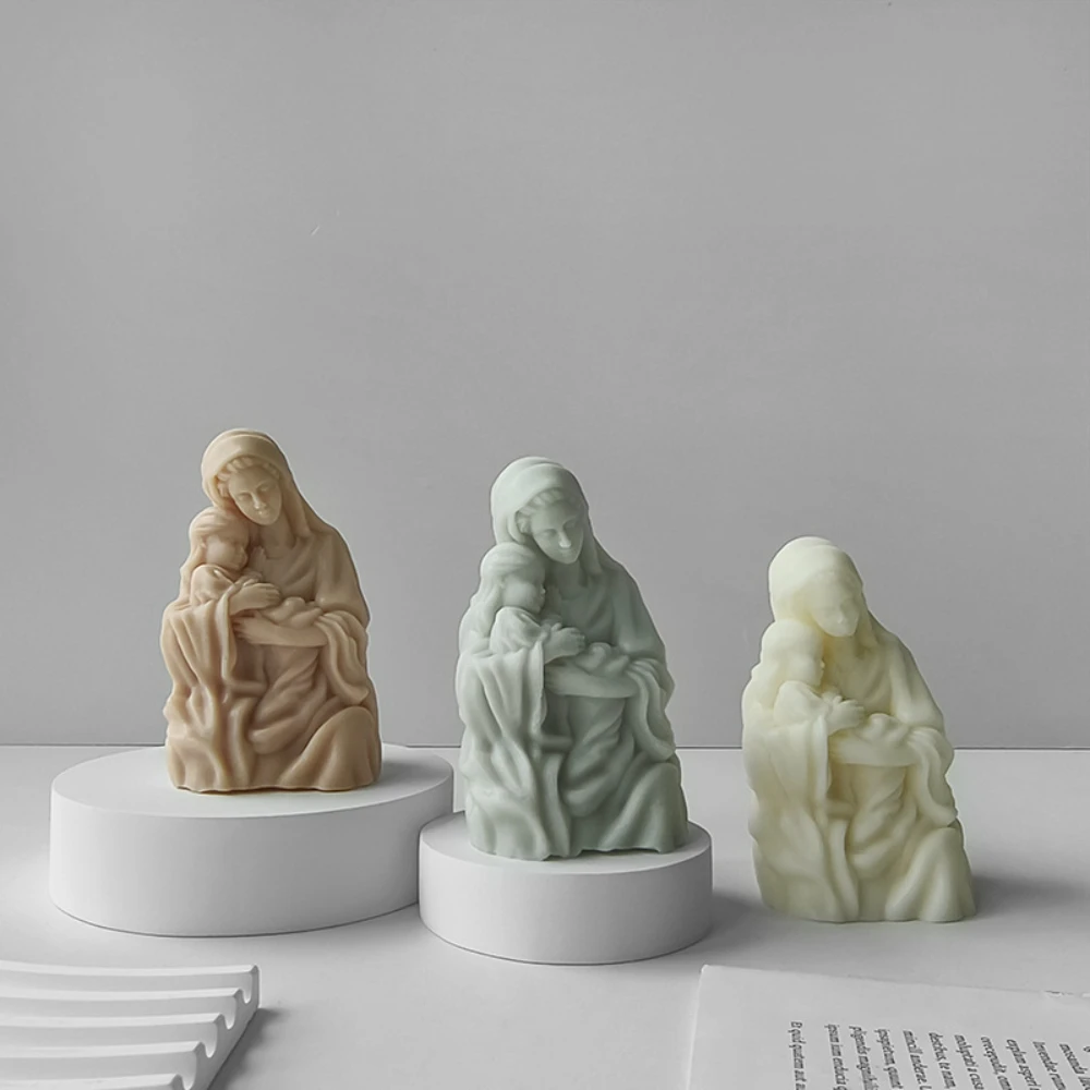 3D Mom Hug Baby Candle Silicone Mold Goddess Portrait Gypsum Mould Long Hair Woman Chocolate Making Home Decor Mother's Day Gift