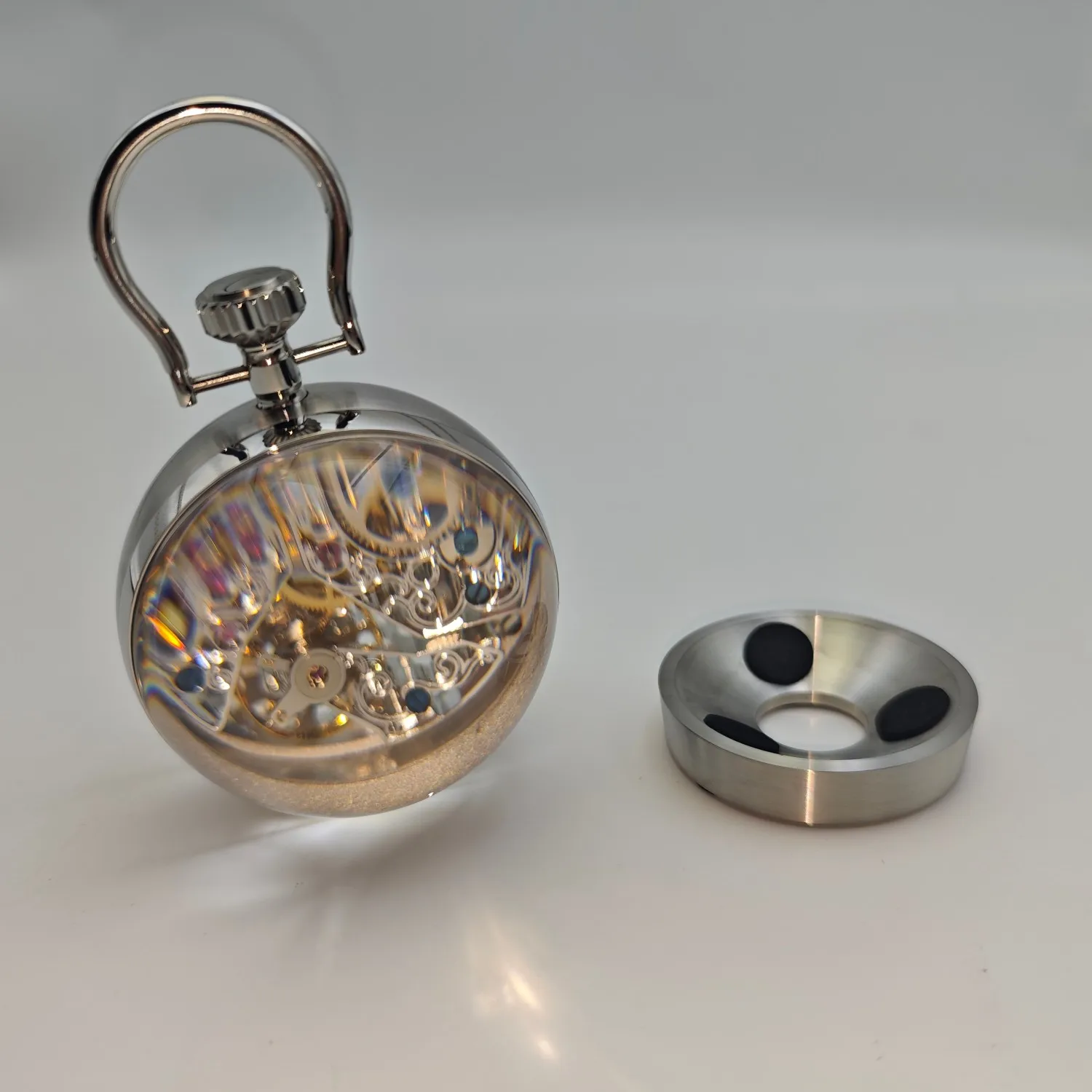 ROKATIE 65mm Crystal Ball Skeleton Watch Ornament Hand-Wind Mechanical Movement Luminous Collector's Art Decoration Pocket Watch