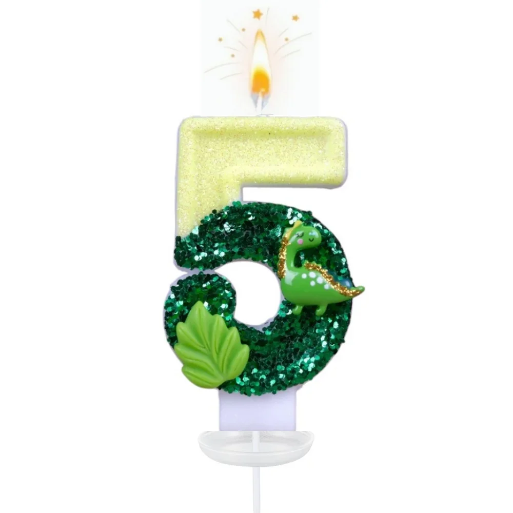 Neue 0-9 Zahlen-Geburtstagskerzen Original Grüne Dinosaurier-Welt Geburtstagstorten-Digitalkerzen Partydekoration – Detail 9