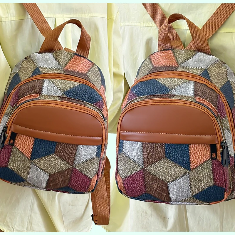 The neutral color backpack for men and women, with a combined design, is suitable for taking photos and going shopping.