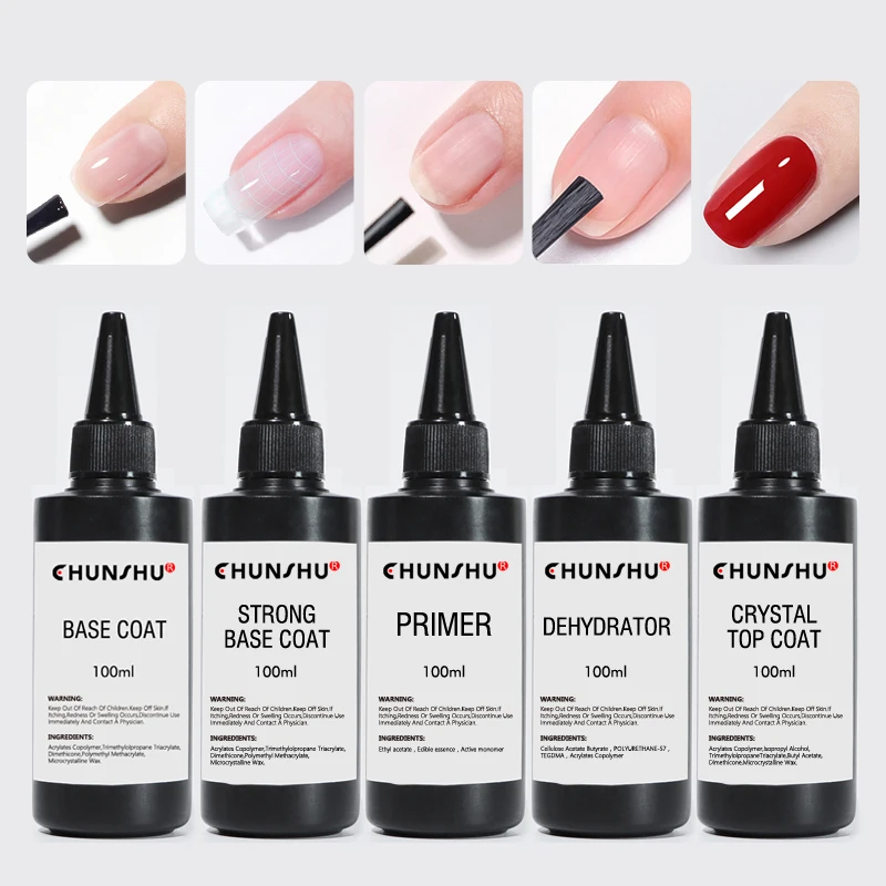 CHUNSHU 100ml Base Top Coat Refiller UV Gel Polish nails Soak Off Primer Dehydrator Levelling Gels No Wipe Top Coat Nail Varnish