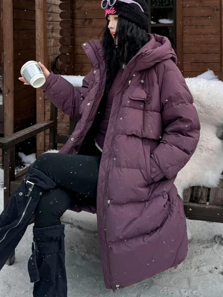 Neue Herbst Winter Mit Kapuze Flauschigen Puffer Jacke Weibliche Neue Verdickt Warme Top Kleidung Frauen Lose Mid-länge Ente Unten mantel