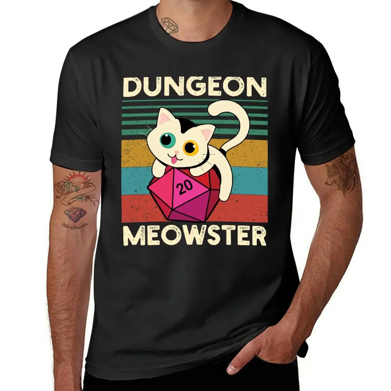 

Dungeon Meowster Funny DnD Tabletop Gamer Cat D20 T-Shirt custom shirt shirts graphic tees plain black t shirts men