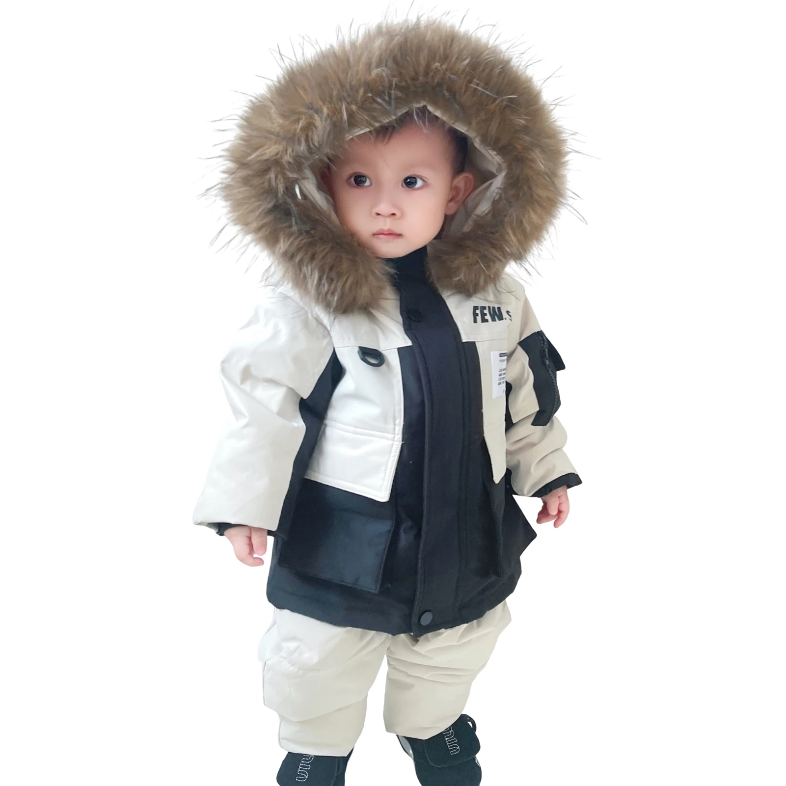 

Toddler Kids Down Jacket Snow Pants,Fur Hood Girls Boys Snowsuit,Warm Thick Children's Winter Ski Wear,Down Puffer Coat for 1-3Y