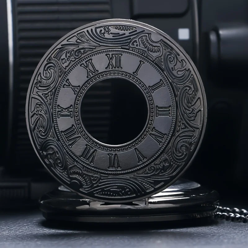 خمر سحر الأسود الأزياء الرومانية عدد الكوارتز Steampunk ساعة الجيب المرأة رجل قلادة قلادة مع سلسلة الهدايا taschenuhr #5