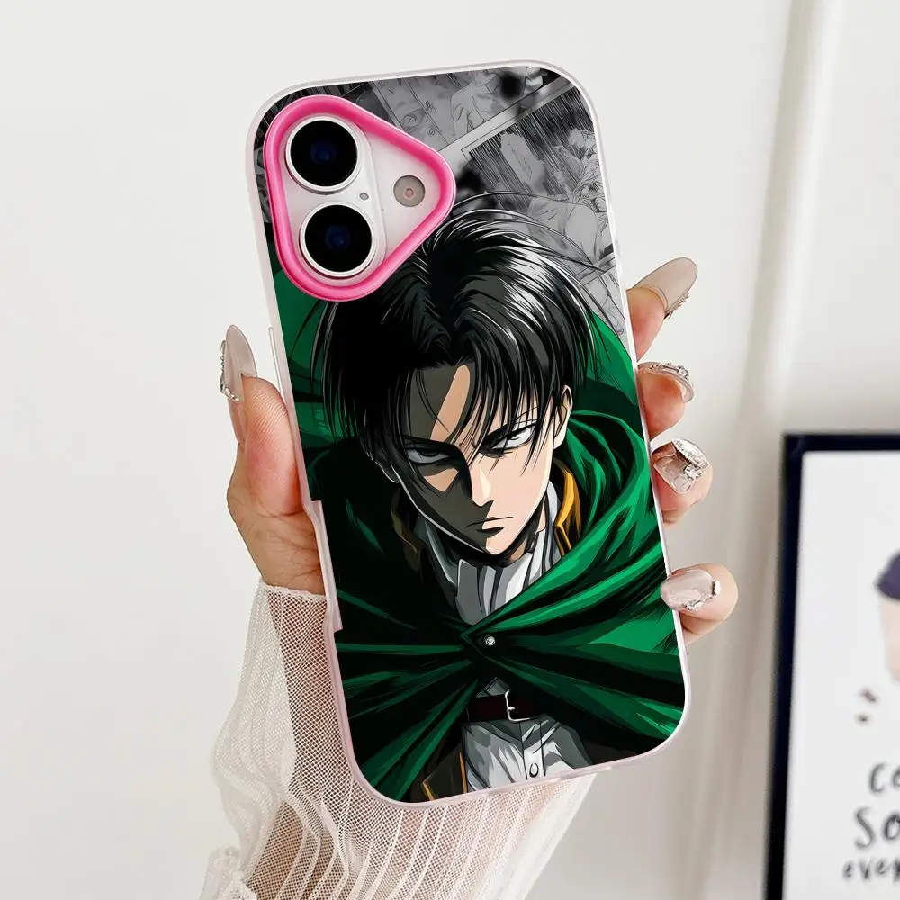 

AOT Levi Ackerman Phone Case for iPhone 17 16 15 14 13 12 11 Air Pro Max Plus Jelly Double layer Rose Red Cover