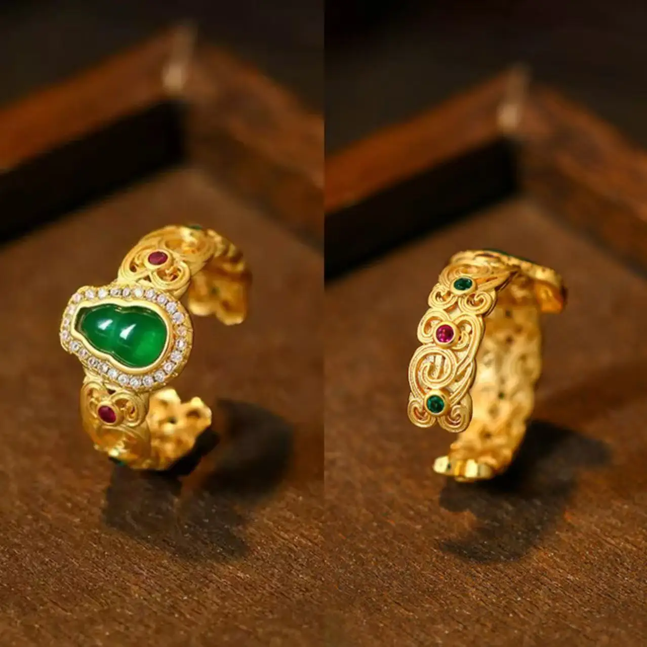 العرقية الصينية مطلية بالذهب خواتم للنساء البطانة اليشم الزركون الساطع تألق مجوهرات فاخرة مثمنة نجمة على شكل هدايا محظوظة #2