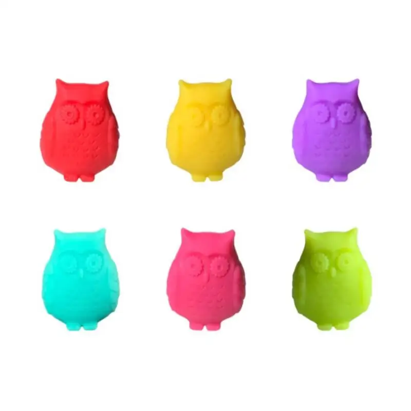 

Red Wine Glass Markers Set of 6 Cute Owl Silicone Drink Glass Charms Tags