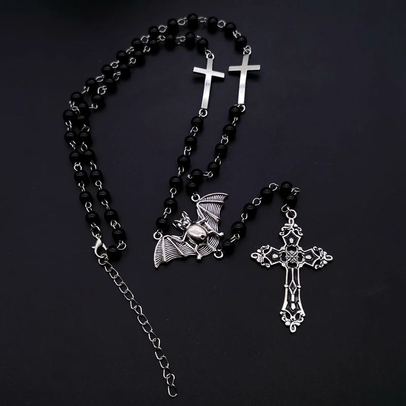 Cross Vampire Ankh Rozenkrans Occult Goth Ankh Kralen Bat Gothic Vampire Vampiric Kralen Egyptische Tradgoth Sieraden Gift Handgemaakte