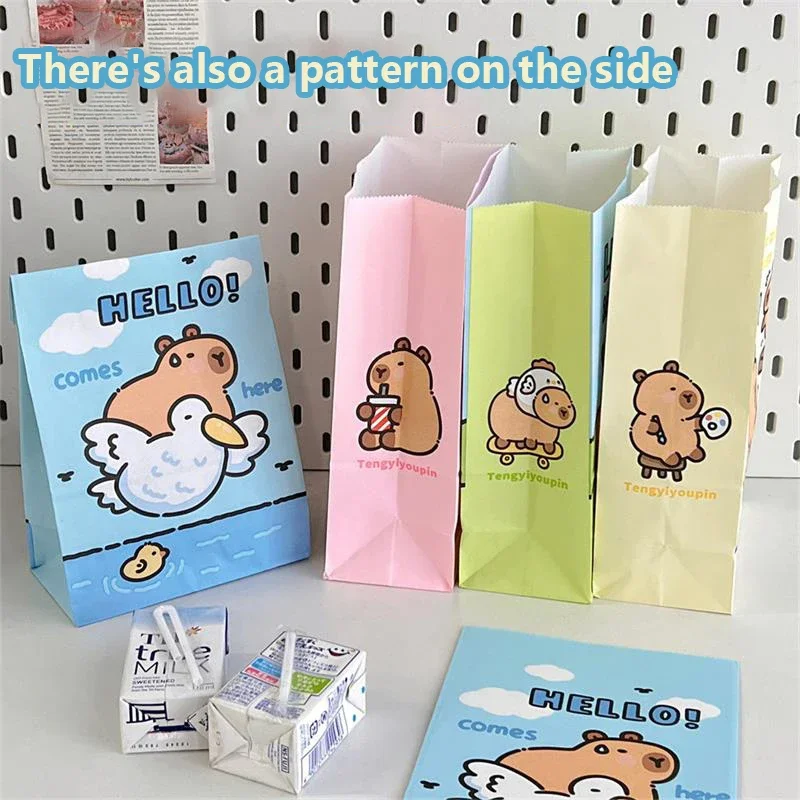 20pcs Cute Capybara Mini Paper Bag Kraft Paper Bag Candy Biscuit Gift Wrapping Baked Goods Jewellery Bag Favour Bags for Gifts