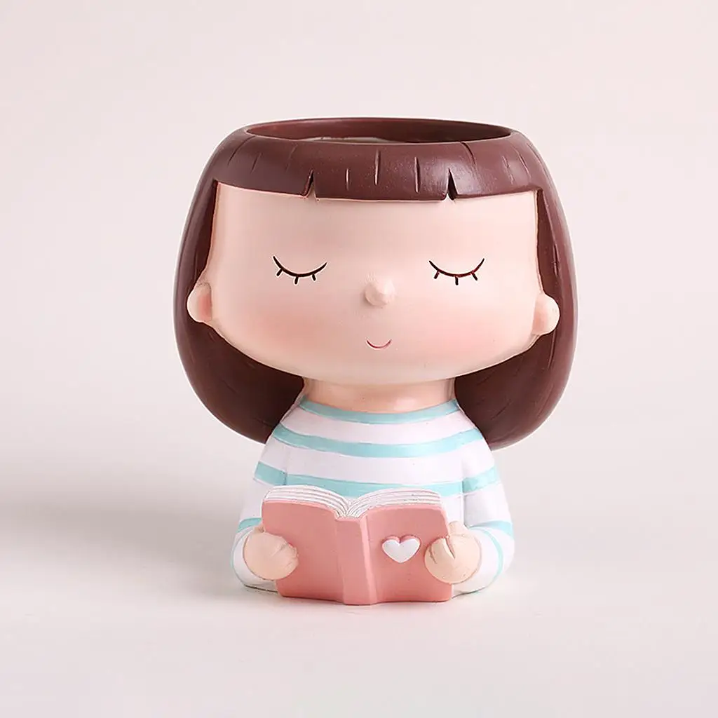 Mini Modern Flower Pots Cute Girl Patterns Flowerpot with Hole for Home Garden