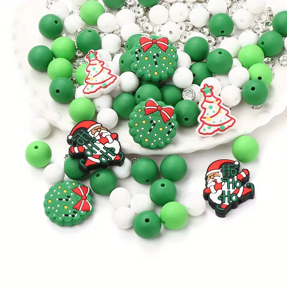 6/32-teiliges Set aus weihnachtlichem Silikonperlen in verschiedenen Größen, perfekt zum Basteln von Schlüsselanhängern, Halsketten, Armbändern und mehr
