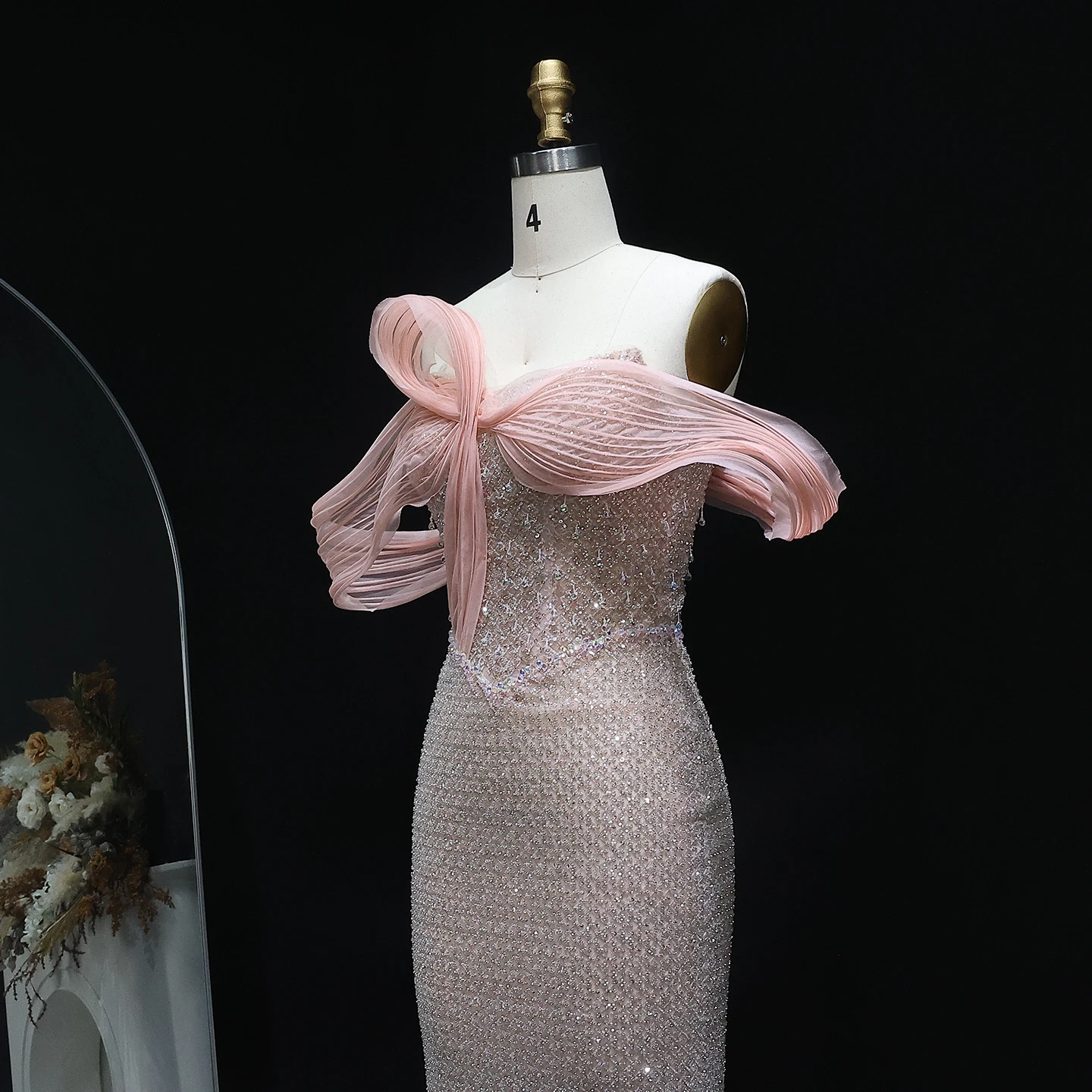 Sharon Said Elegant Off Shoulder Chic Blush Pink Evening Dress Luxury Embroidery Dubai For Women Wedding Party SS521 Customized image 4
