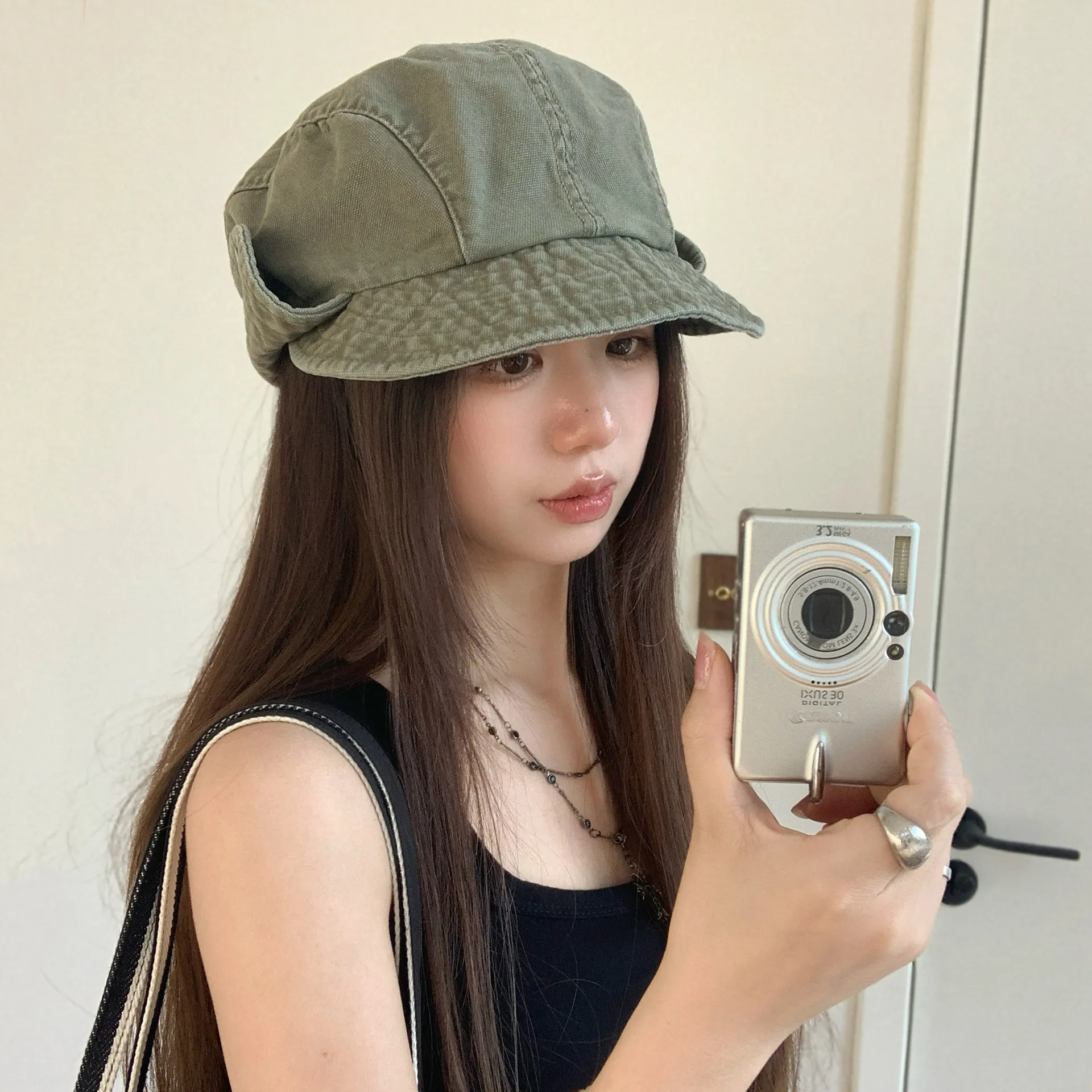 Washed 100 Percent Cotton Retro Rolled Brim Sun Hat Women Summer Newsboy Beret Cap Face Slimming One Size 56 To 60 Cm Multi Colo