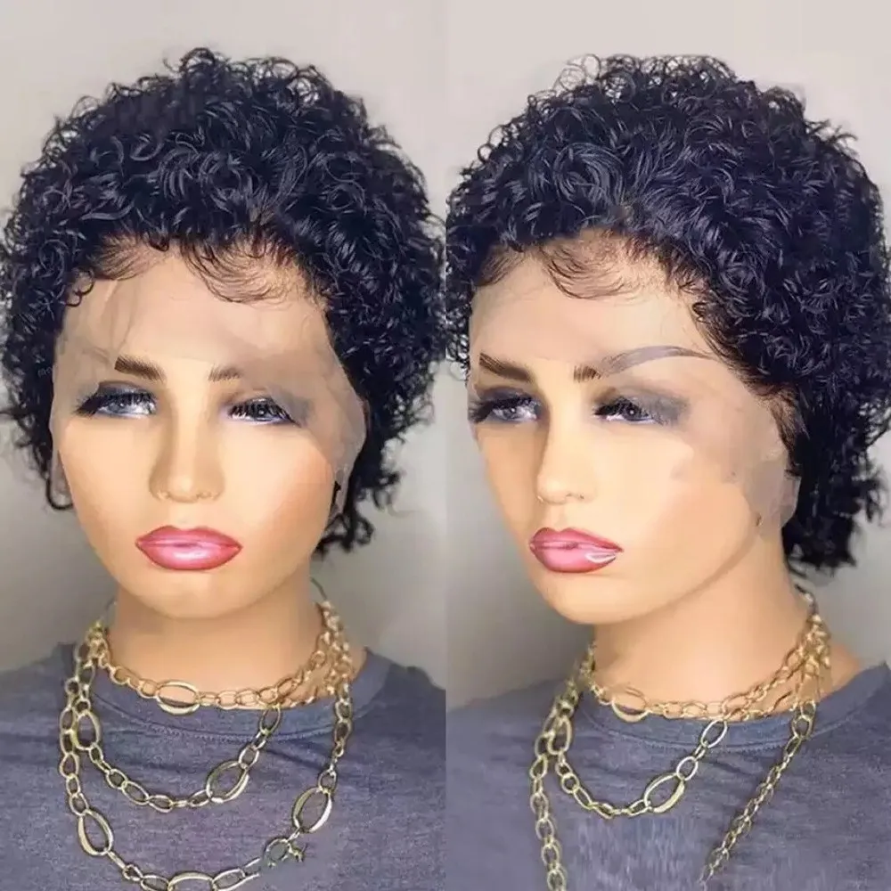 1 conjunto curto onda profunda peruca dianteira do laço perucas encaracoladas cabelo sintético