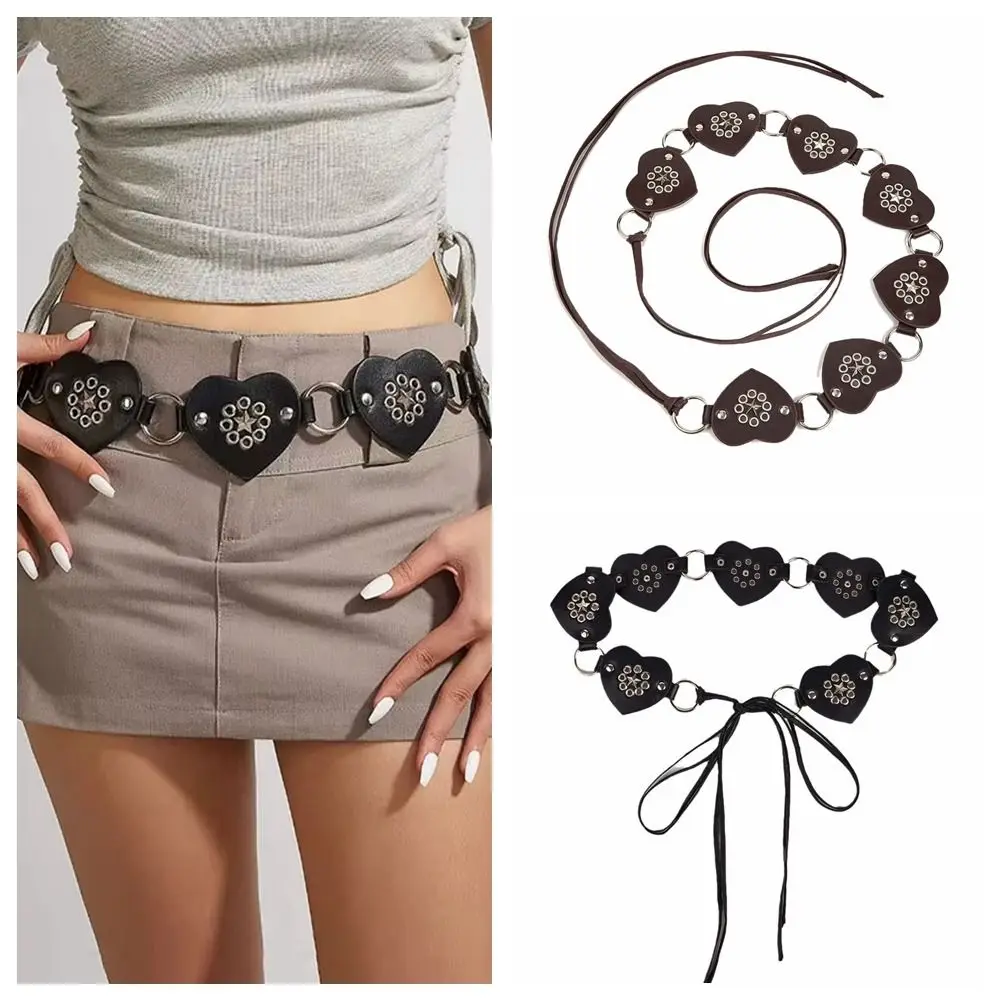 

Punk Metal Rivet Belt Y2K Love Heart Wide Belt Korean Style Boho Style PU Leather Waistband Ladies