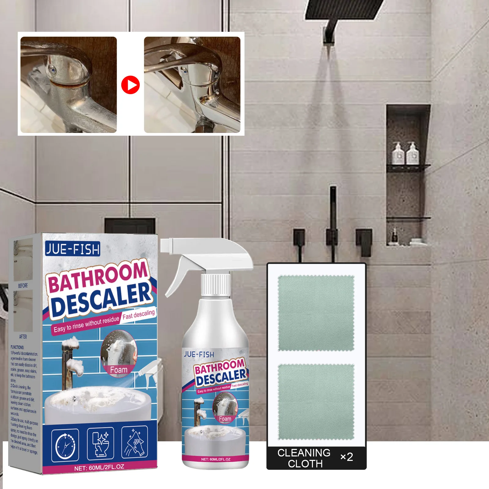 

Jue Fish Bathroom Cleaner-Stainless SteelSinkStain Remover,Shower/Bathtub/Glass Limescale Cleaner,Multi-SurfaceBathroomDetergent