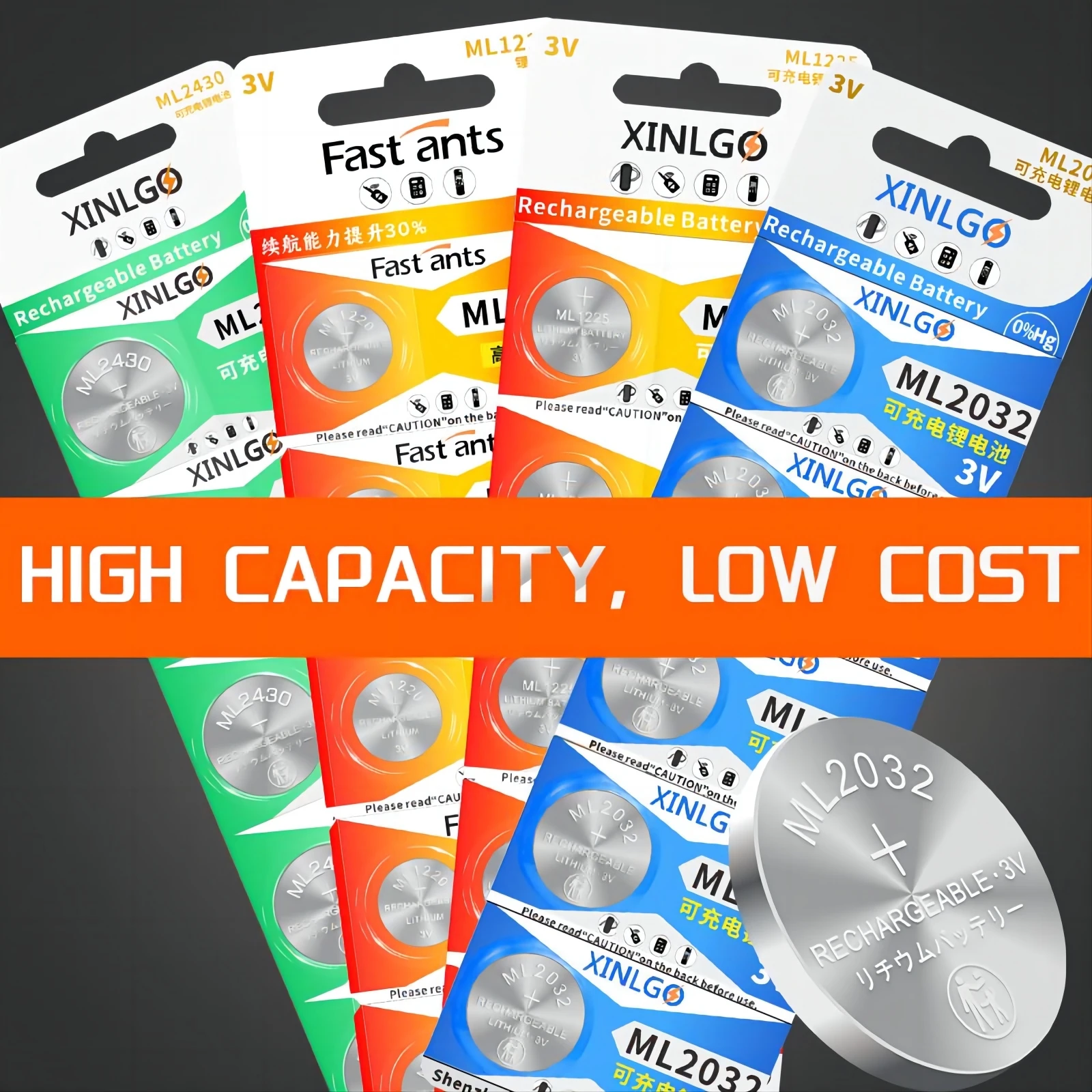 Rechargeable 3V Lithium Battery ML1220 ML1225 ML2032 ML2430 Coin Cell For Car Key Remote Replacement for CR1220 CR1225 CR2032