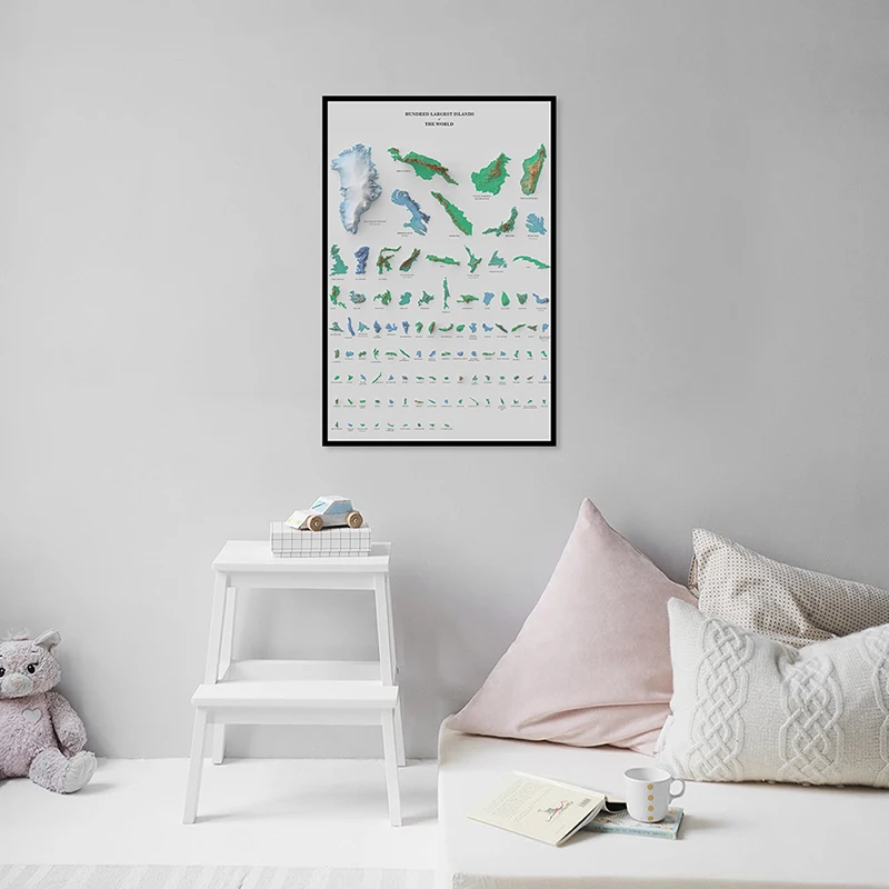 42*59cm mapa świata sto największych wysp mały rozmiar plakat obraz ścienny włóknina płótno malarstwo pokój Home Decor