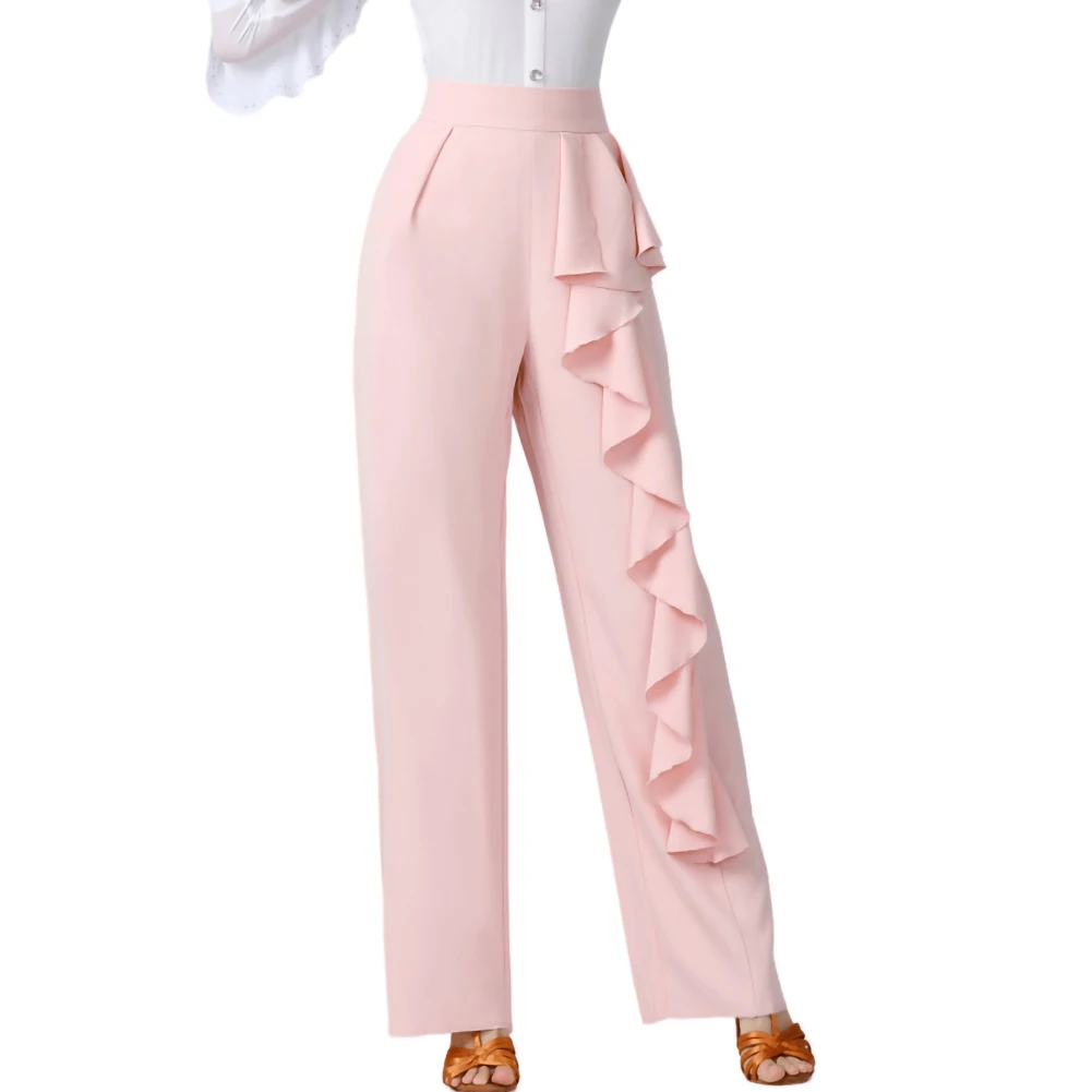 Latin Dance Modern Dance Pants Mid-high Waist Straight Trousers Solid Color Tango Dance Stage Performance Elegant Ladies Costume