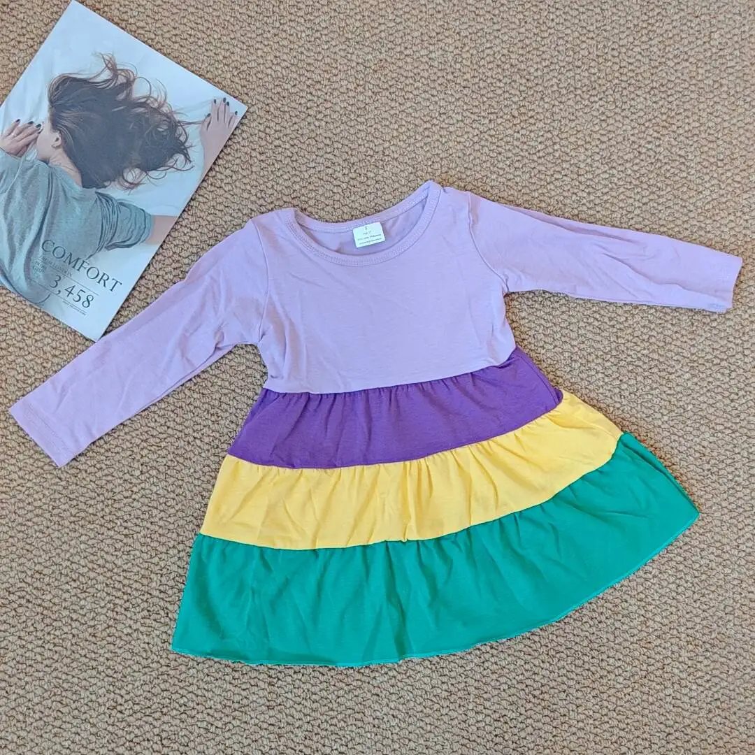 

9.26 Baby Girls Winter Dresses Baby Girls Mardi Gras Purple Long Sleeve Knee Length Dresses