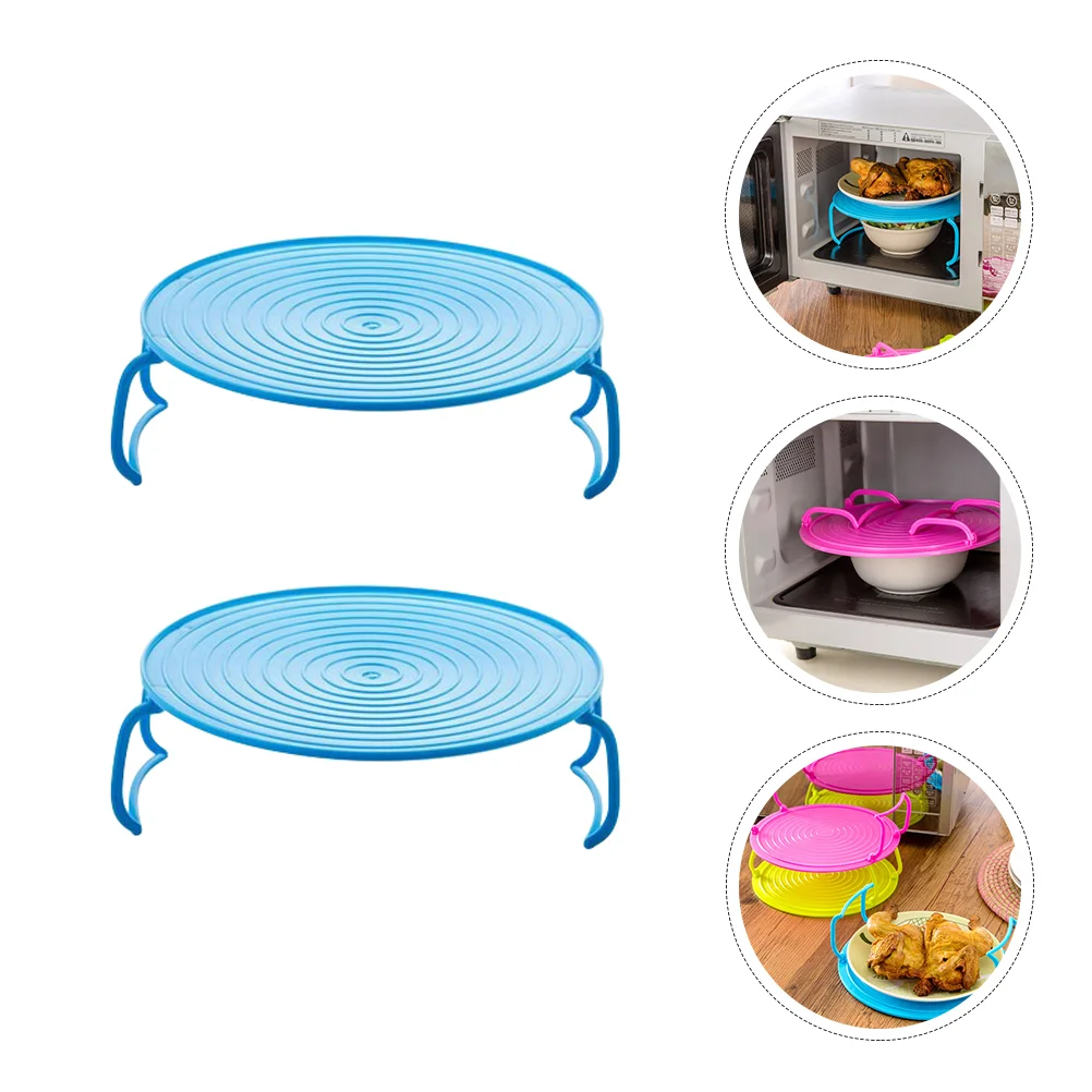 2 Pcs Steam Rack Storage Shelves Microwave Ovens Heating Dish Tray Holder Food Bacon Rounded Layered Plastic