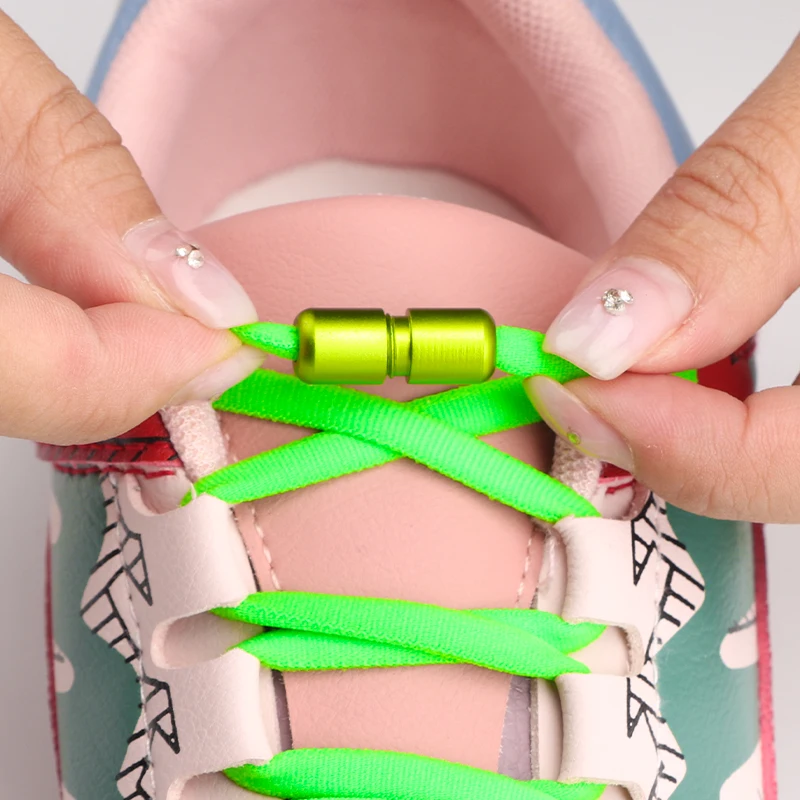 

1 пара шнурков без завязок, матовые металлические круглые шнурки с замком, эластичные, удобные и быстрые, для ленивых обуви, кружевные для кроссовок