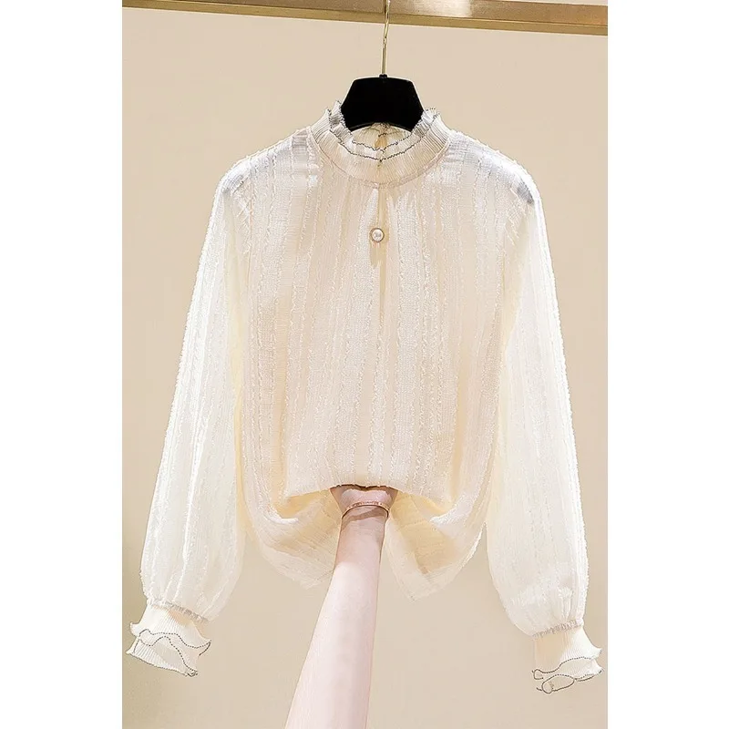 

Chiffon Shirt For Women Spring Autumn New Style Literary Style Bottoming Shirt Top Solid Color Versatile T-shirt
