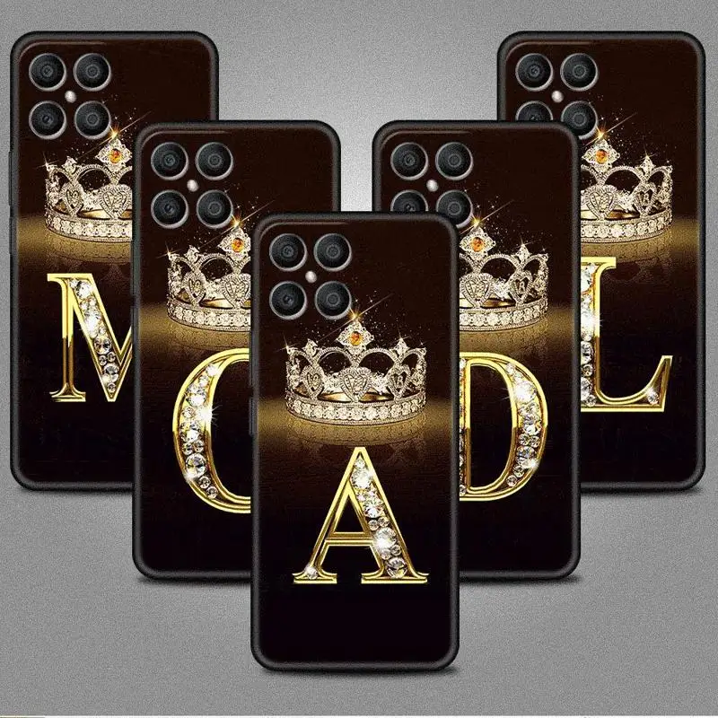 Letter Monogram Gold Marble Case For Honor X8 X8a 90 X9a 8X 70 50 20 Magic5 Pro 9X P60 P50 Black Soft Phone Funda