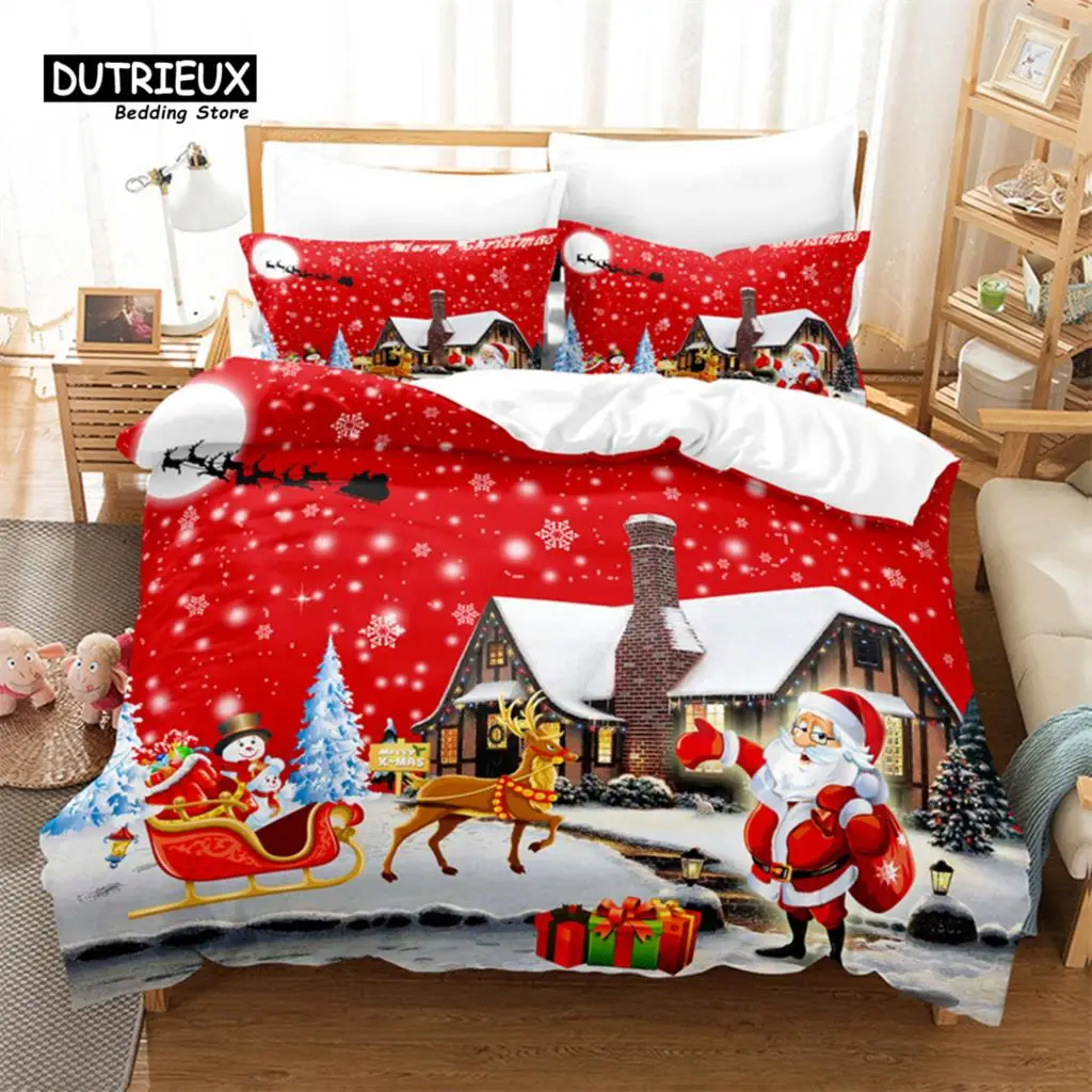 Christmas Bedding Set, Santa Claus Duvet Cover Set, Soft Comfortable Breathable Duvet Cover, For Bedroom Guest Room Decor