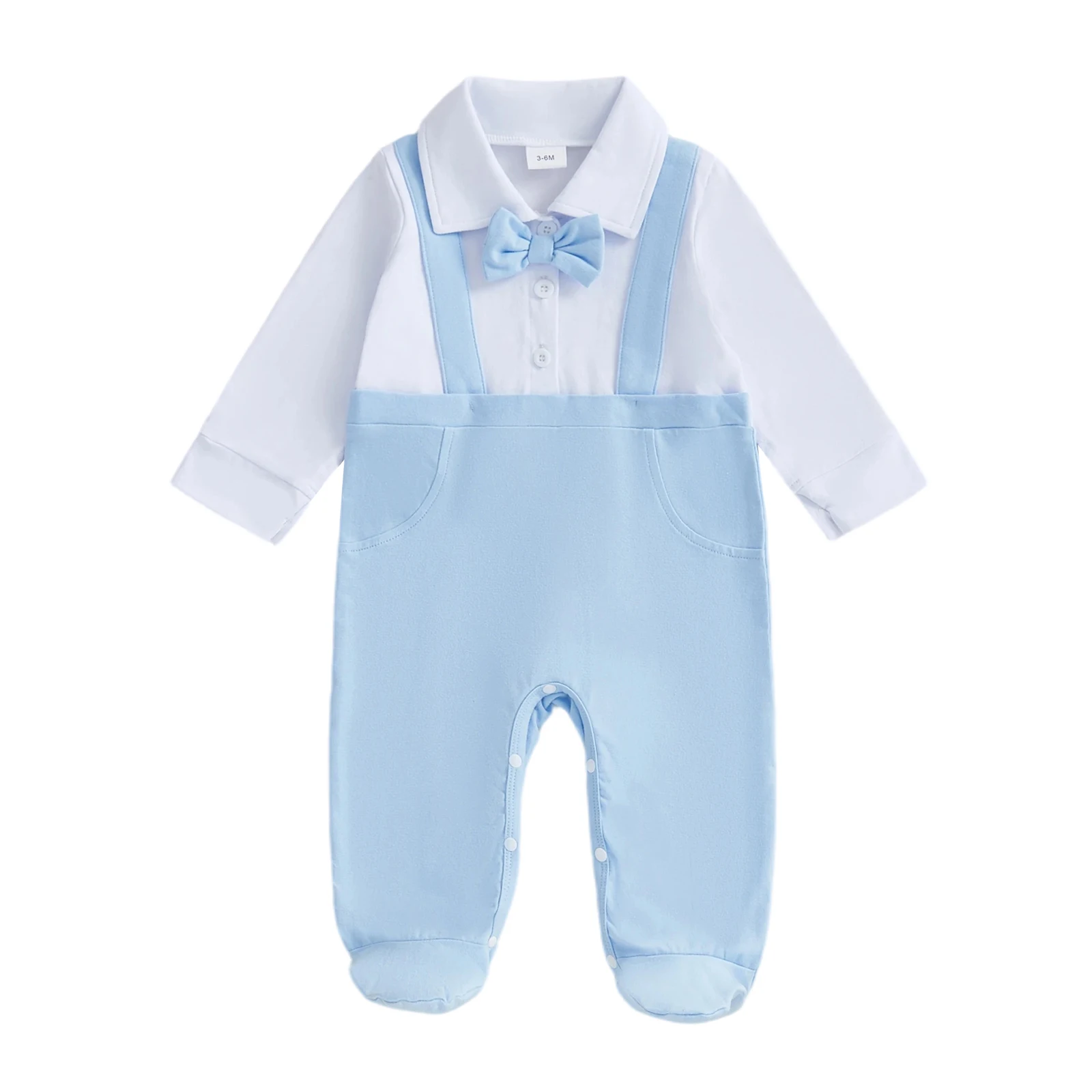 

Infant Boy s Footed Romper with Faux Two-Piece Design Stylish Long Sleeve Jumpsuit for a Dapper Look