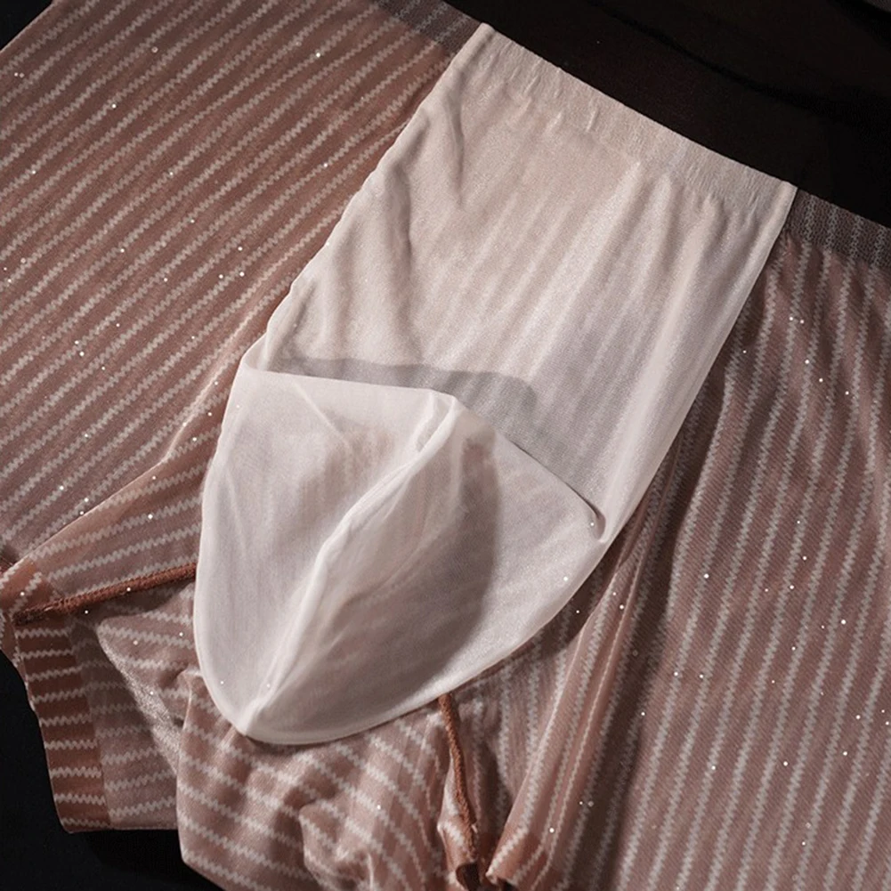 

Прозрачные сексуальные мужские модные трусы-боксеры со стразами, дышащие, с U-образным выпуклым карманом, в полоску