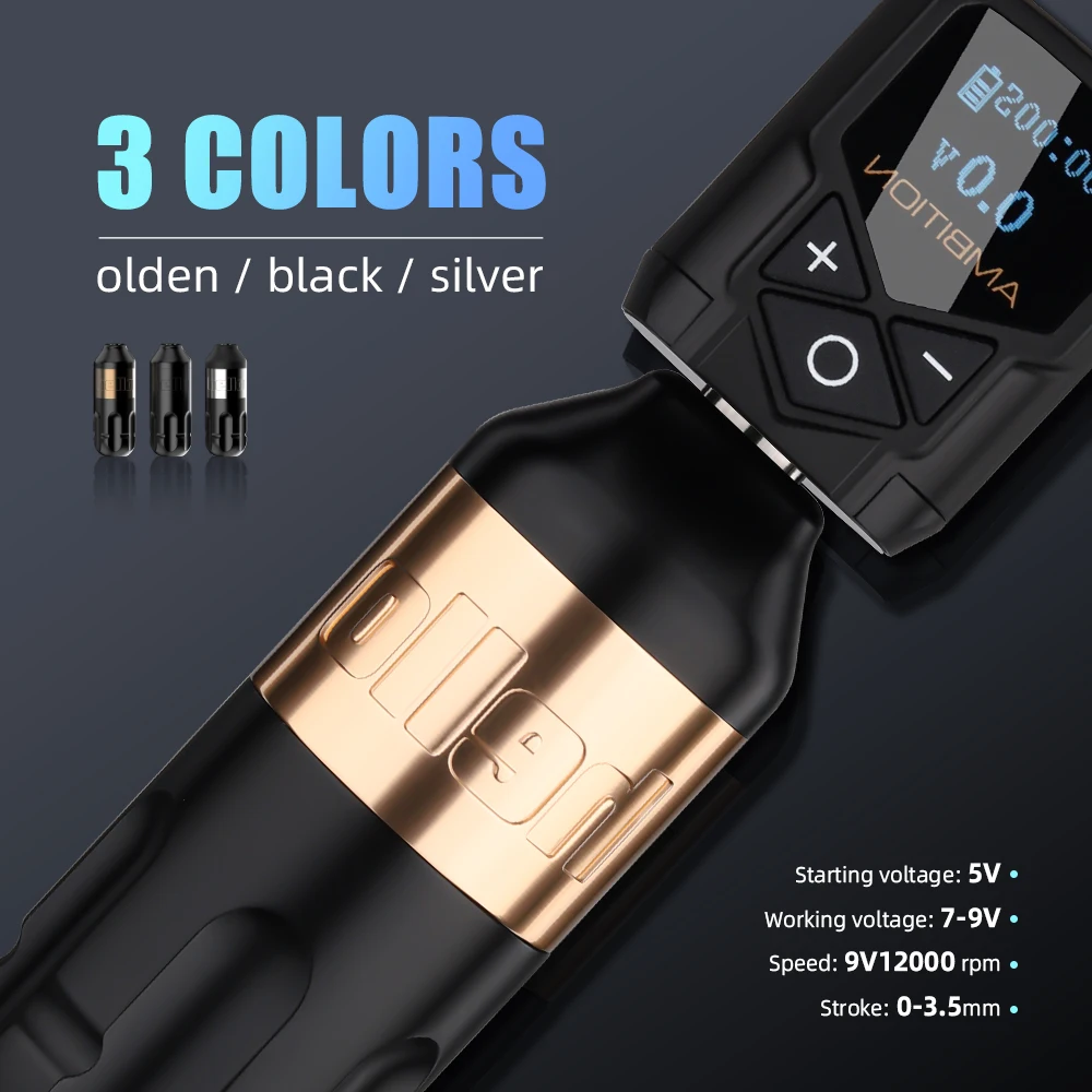 Ambition Rotary Tattoo Machine Stroke 4.0mm Permanent Makeup Pen Coreless Motor Grip 33mm RCA Interface For Body Art