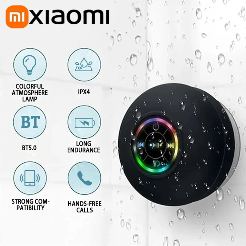 Xiaomi سماعة لاسلكية تعمل بالبلوتوث المتكلم LED IPX4 مقاوم للماء مكبر الصوت في الهواء الطلق الحمام كبير شفط كأس صندوق صوت ستيريو