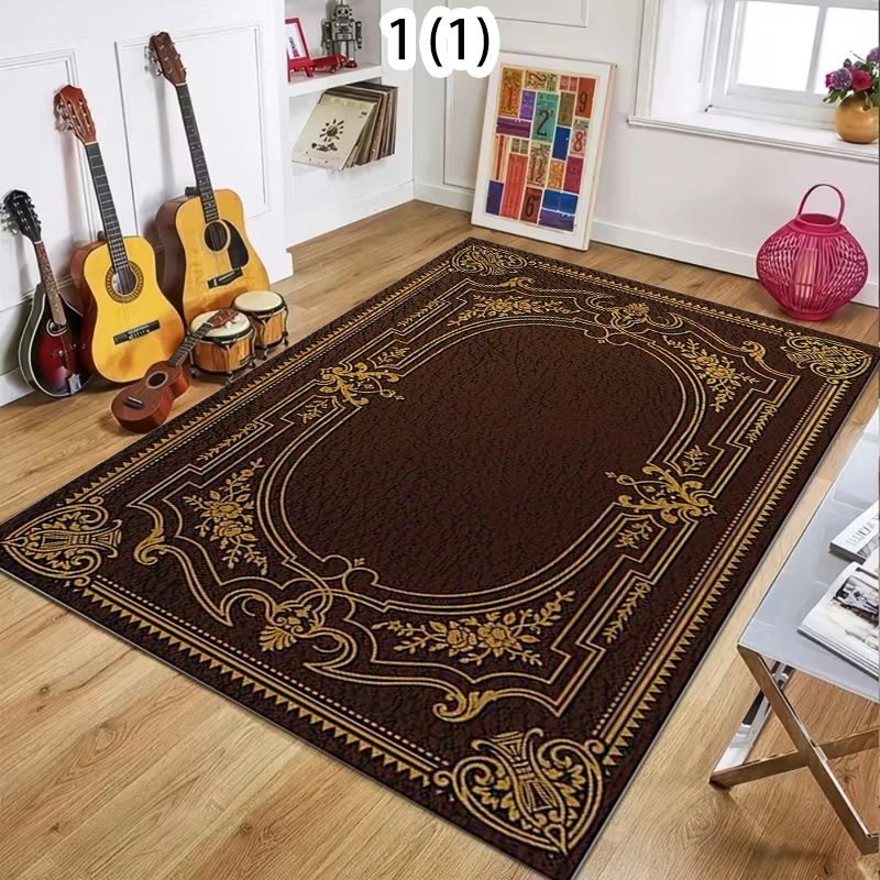 Vintage European Style Carpet Luxury Gold Border Area Rug Floor Mat for Living Room Bedroom Aesthetic Home Decor Large Carpet