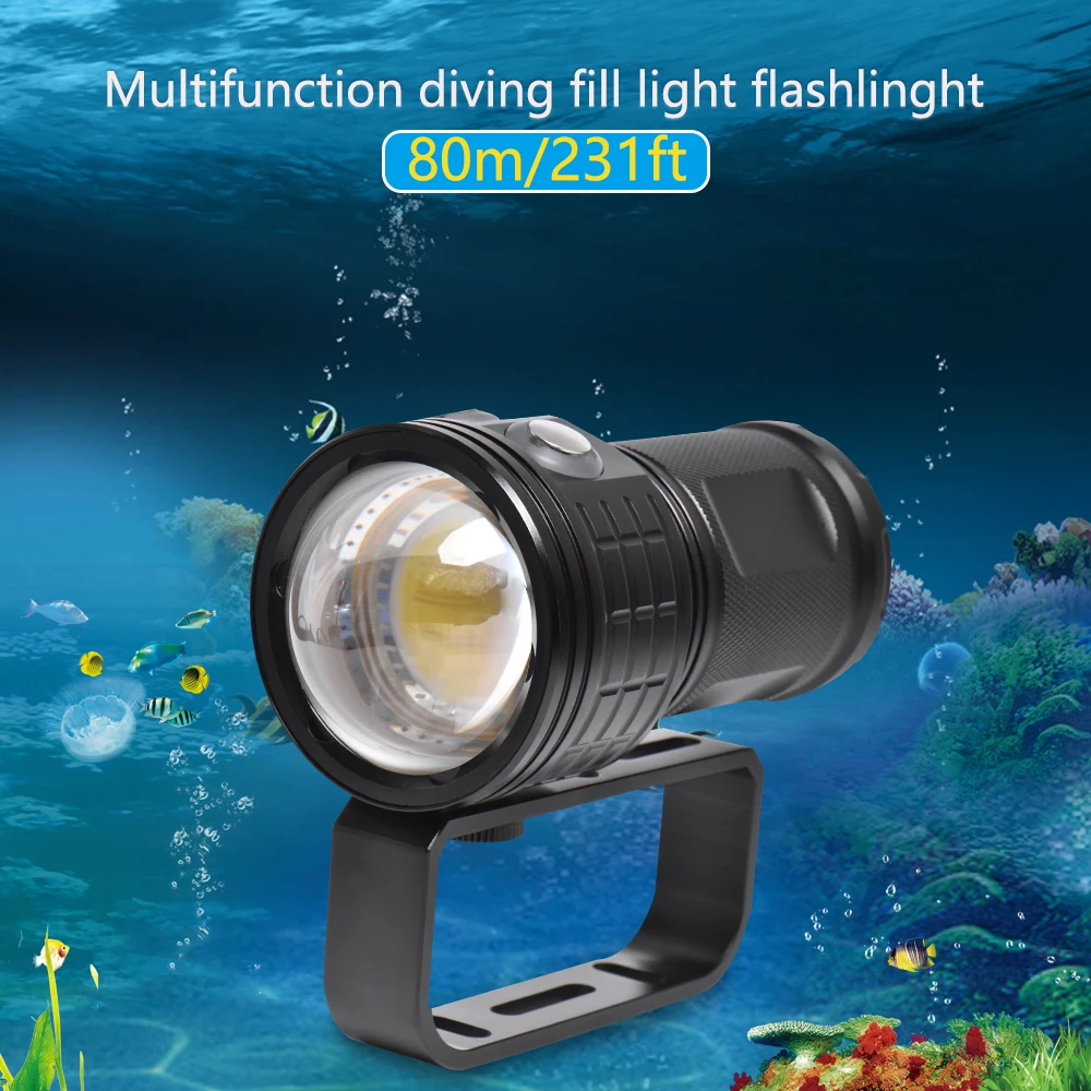 Super Bright COB LED Diving Flashlight IP68 Waterproof Professional Diving Light Tactical Torch for Photography Video Fill Light