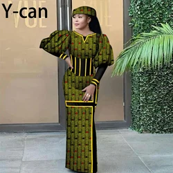 African Party Dresses for Women Luxury Ankara Print Puff Sleeve Slim Fit Dress Women Dress Wedding Birthday Gown 2425203
