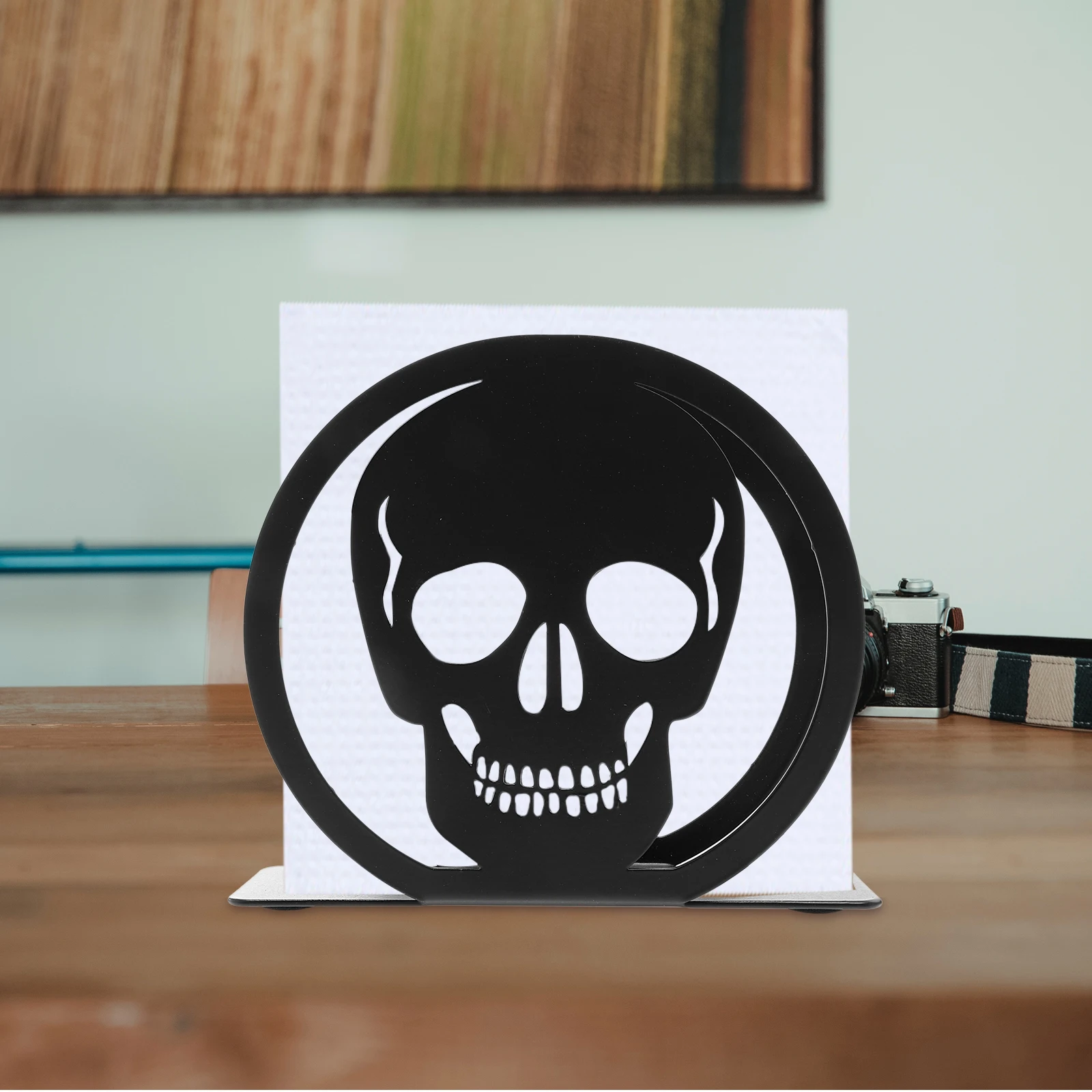 

Tissue Holder Iron Napkin Rack Skull Head Paper St Black Towel Storage Wear Resistance Drop Resistant Kitchen Counter Practical