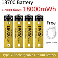 18650 Battery USB Type-C 18700 3.7V 18000mWh USB Rechargeable Li-ion Battery for Flashlight, Electric Mobile Phone, and Toy Batt