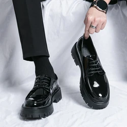 2023 Men Dress Shoes Thick Soled Leather Shoes with Lace Up Business Men Shoes Platform Oxford Shoes Men Moccasin Casual Shoes