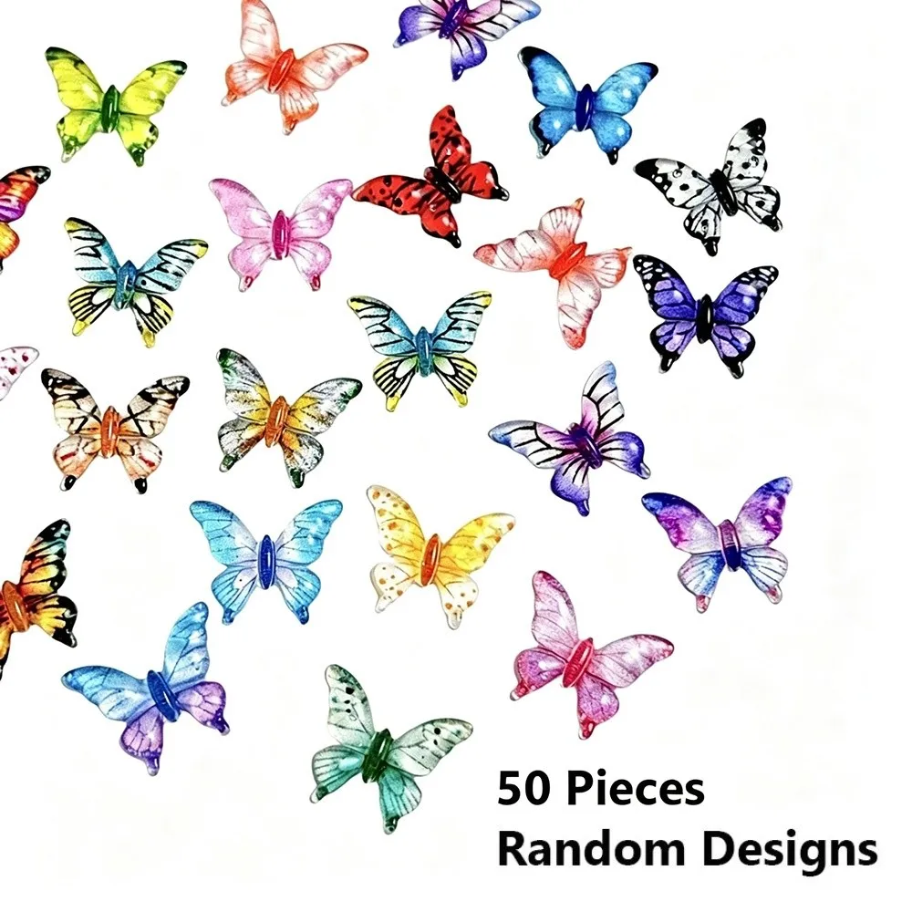 50pcs Multi Color Butterfly Nail Charms 3D Design Transparent Resin Nail Charms Small Size 50pcs Set DIY Nail Art Accessories