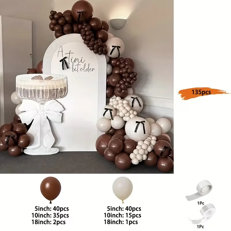 135-teiliges Braun-Sand-Weiß Ballongirlanden-Set 5/10/18 Zoll Dunkelbraune Latex-Ballons Bogen-Kit für Geburtstag Hochzeit Party Babyparty Dekoration – Detail 2