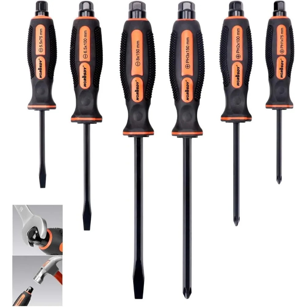 

6-Pieces Magnetic Screwdriver Set, 3 Phillips and 3 Flat Head Tips Screwdriver for Fastening, Chiselling and Loosening Seized Screws (New Screwdriver Set)