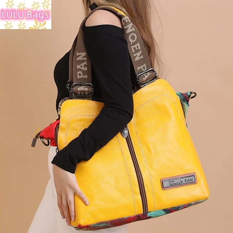 2023 Fashion Leather Women Handbags Female 14-15.6 Inch Laptop Bag Large Capacity Flowers Shoulder Bag Portable Slung Tote Bags