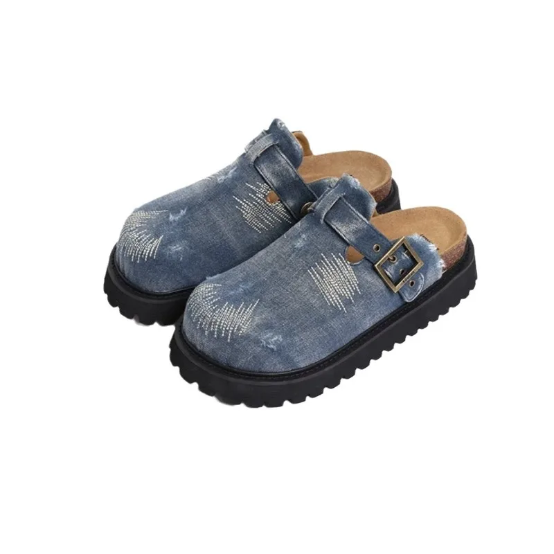 Women Distressed Washed Clogs Mules Vintage Gradient Blue Pink Chunky Lug Sole Slip-on Outdoor Soft Footbed Shoes 2026 New view 5