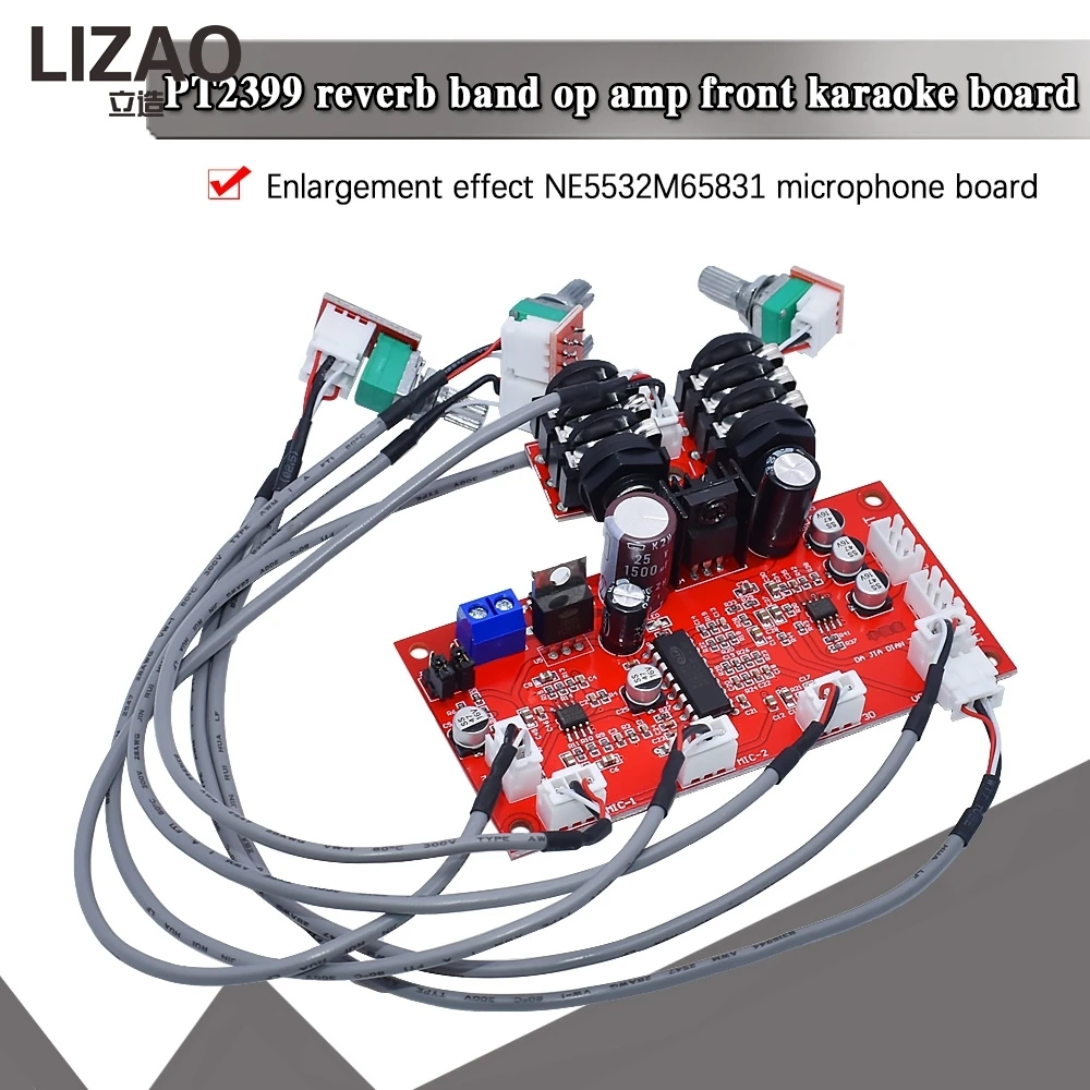 PT2399 Karaoke Reverb Board Home Theater Dynamic Microphone Electret Amplifier Module AD828 OP Amp Preamp For Amplifiers