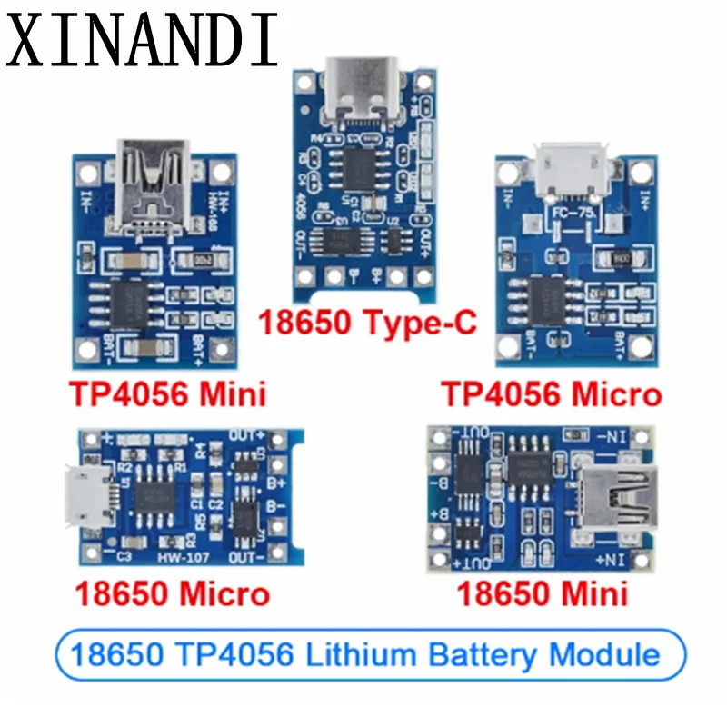 XINANDI 5Pcs Micro USB 5V 1A 18650 TP4056 modulo caricabatteria al litio scheda di ricarica con protezione doppia funzione 1A li-ion