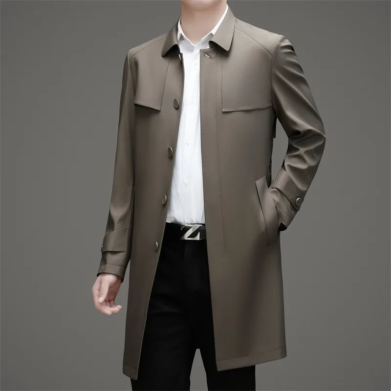 

Men Autumn Business Casual Trench Coat Fashion British Retro Mid-length Belt Jacket Street Casual Single Breasted Coat