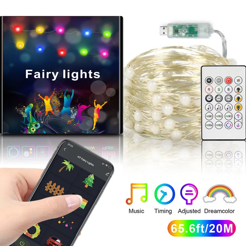 

20m 132LED Christmas Fairy String Lights USB LED RGB Alexa Music Sync APP Smart Garland For New Year Room Decoration 2024