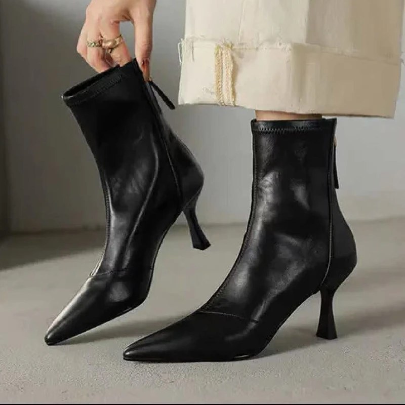 

High Heels Women Ankle Boots Bow Pointed Toe Leather Shoes Sexy Designer New 2025 Winter Party Luxury Pumps Woman Botas Zapatos